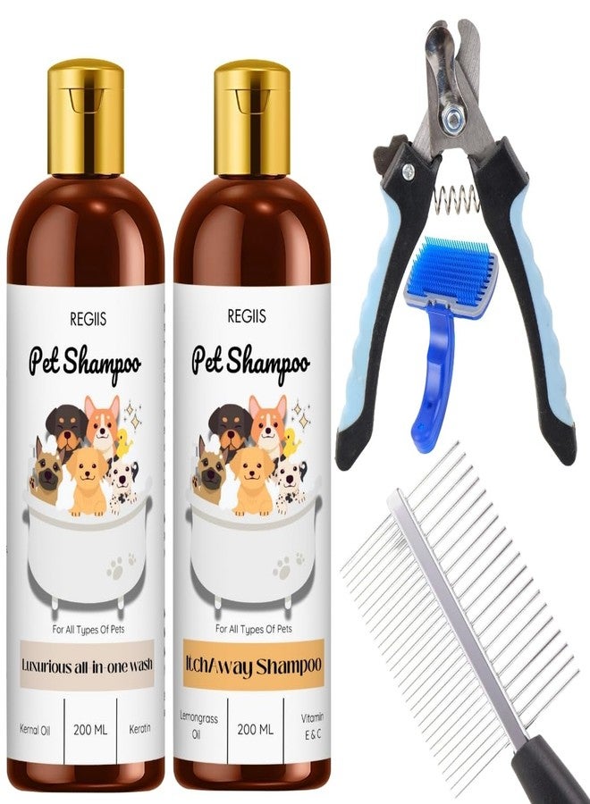 مجموعة ريجيس للعناية بالحيوانات الأليفة مع شامبو للكلاب، 200 مل تركيبة شاملة للغسل وإزالة الحكة، مقص أظافر للحيوانات الأليفة، فرشاة، مشط (عبوة من 5 قطع) - Image 1